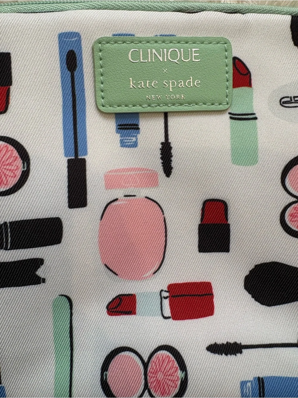 kate spade x Clinique Collab White Turquoise Multicolor Cosmetic Pouch Makeup